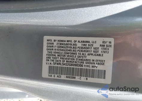 2016 Honda Odyssey Se из США, поврежденный, VIN 5FNRL5H32GB090306